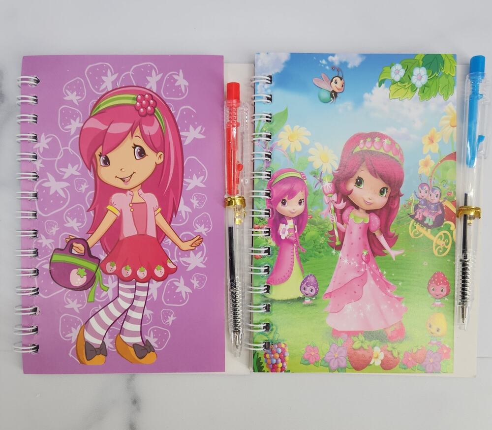 2 Spiral Pocket Notebook/Pen Strawberry Shortcake Princess 4x5.5" Journal Diary